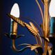 Vintage wheat spike chandelier in gold metal, 3 lights, 1970s Hollywood Regency.