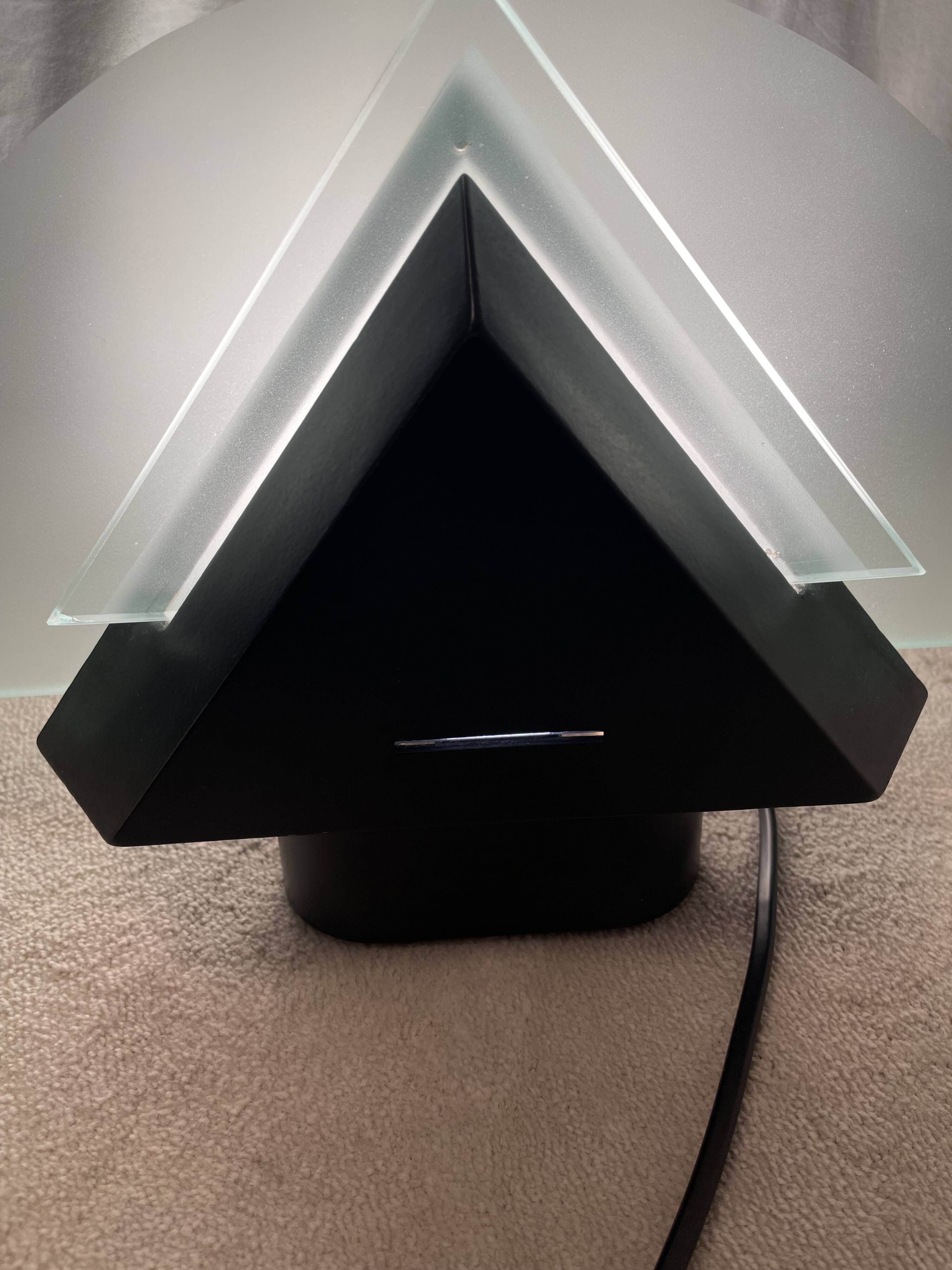 Postmodern geometric glass and metal lamp, small model, 1980