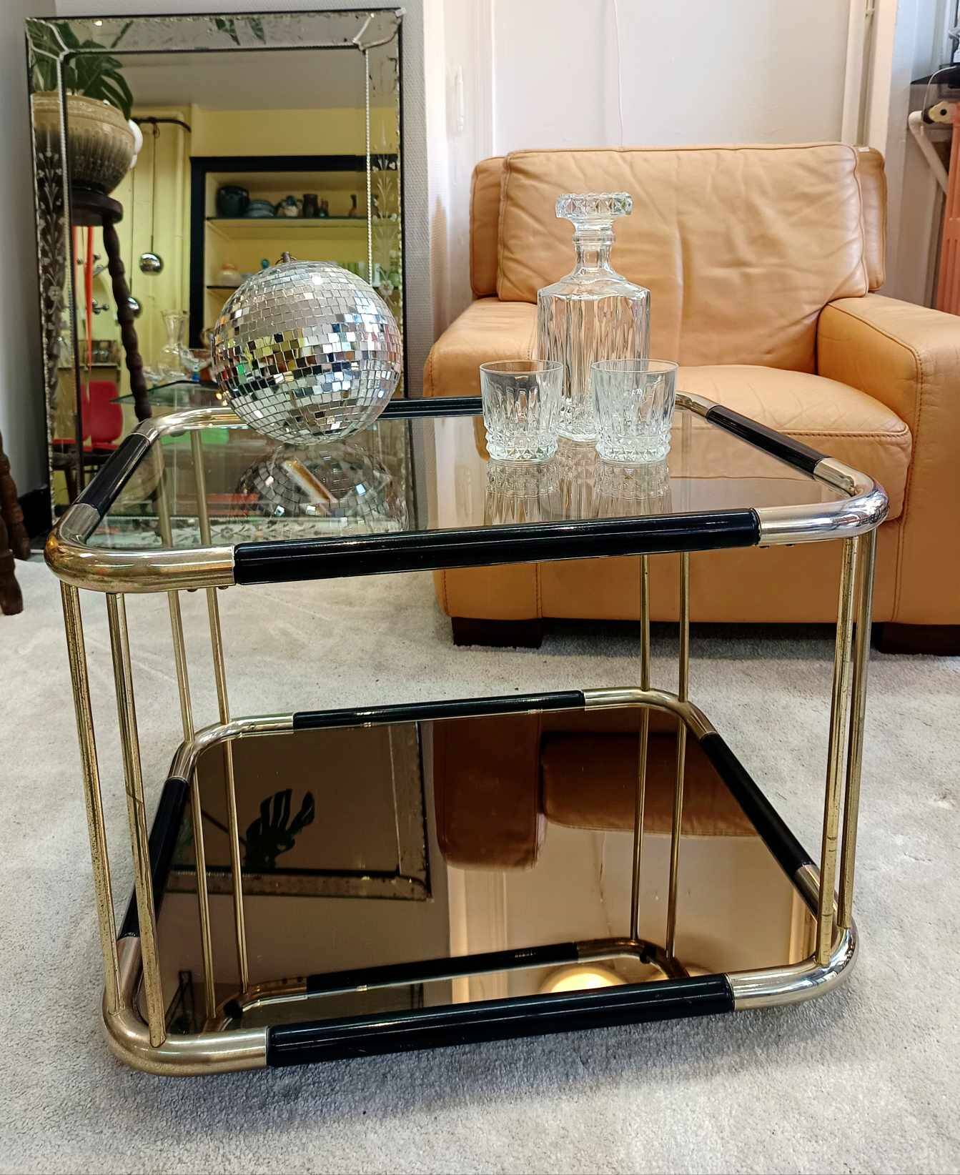 Brass and glass side coffee table 1970