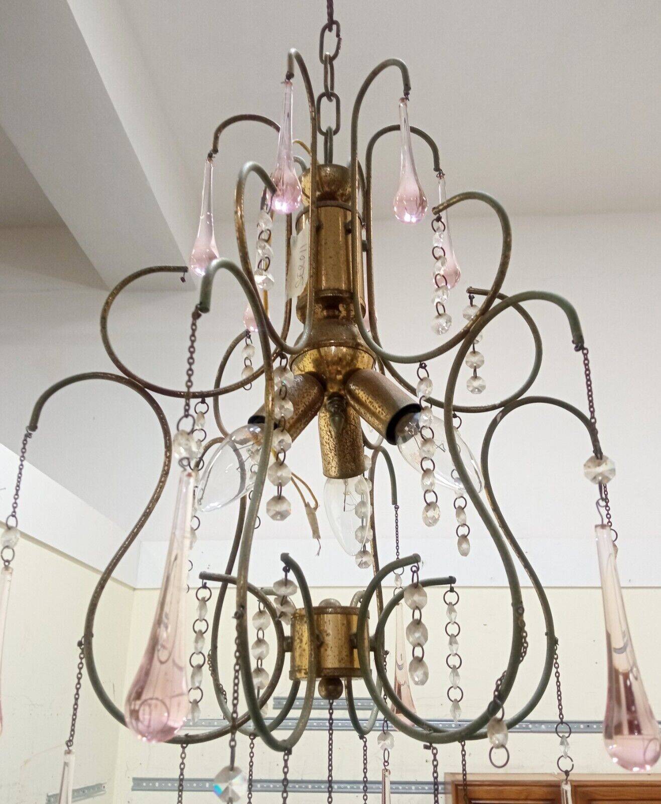Antique Italian Chandelier Murano Glass Italy 1940s