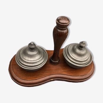 Wood and pewter desk accessory