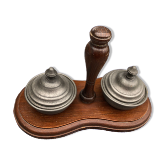 Wood and pewter desk accessory