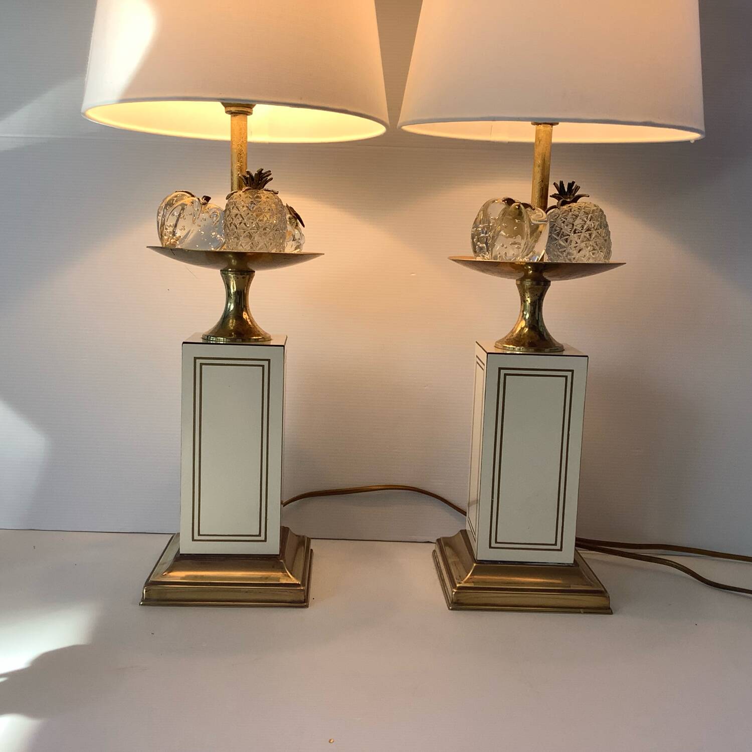 Le Dauphin Pair of Frugiere Lamps 1960-1970 Fruit Crystal Hollywood Re