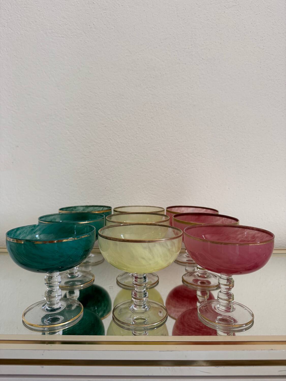 Multi-colored Venetian crystal ice cream cups