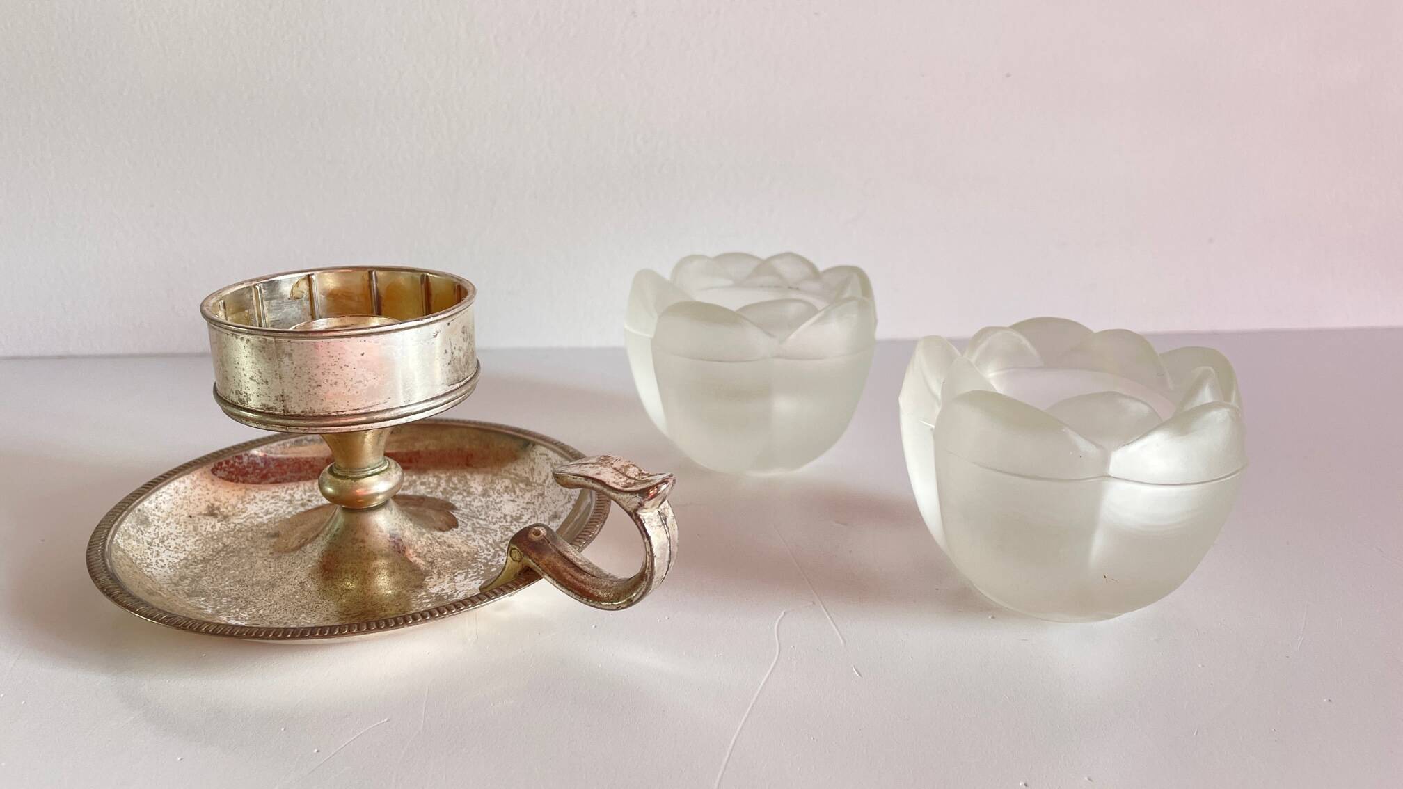 Vintage Silver Glass Candle Holder