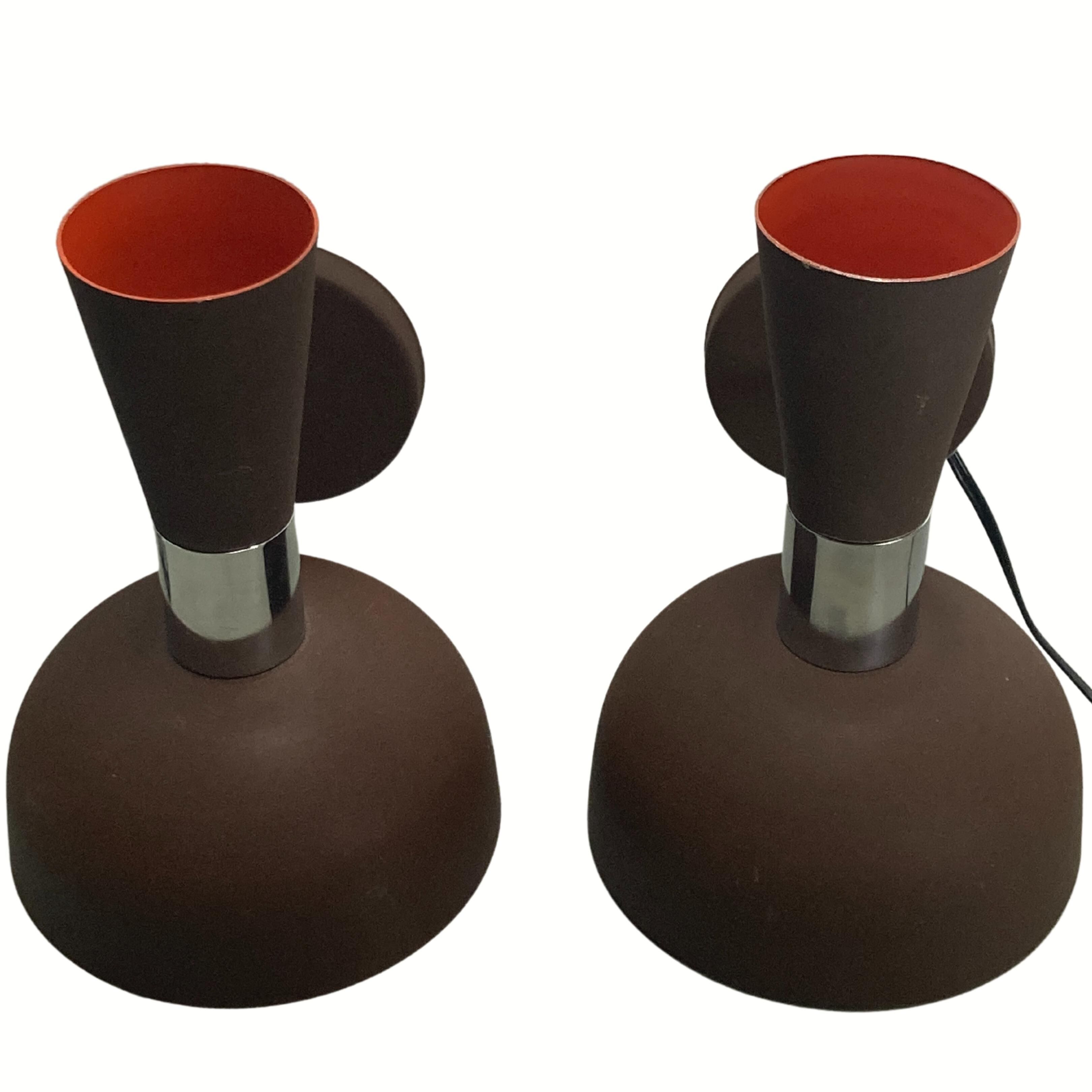 Midcentury brown vintage wall sconces by Herda, Dutch 1970s
