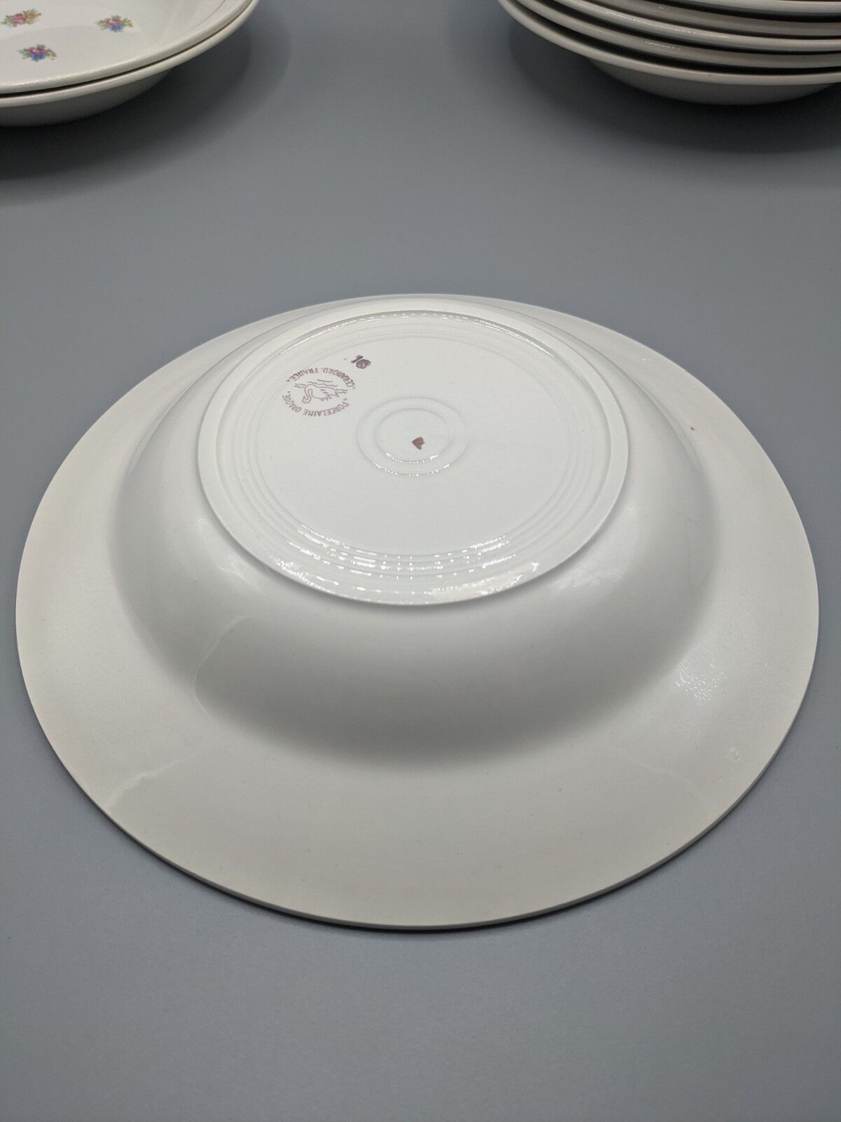 12 hollow porcelain plates, floral decoration and golden ledé - ∅: 23cm