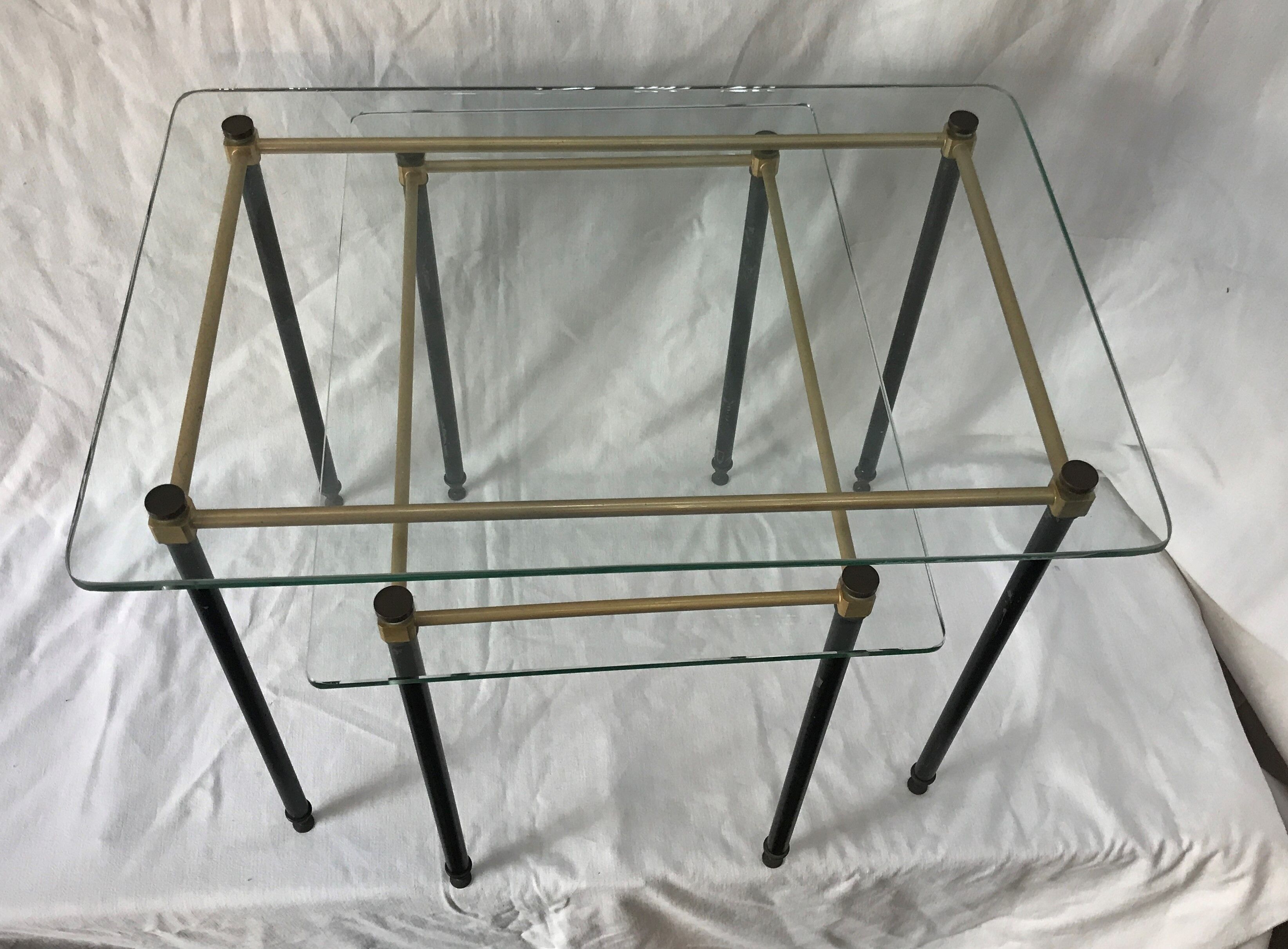 Pull out tables in glass and brass 1950