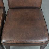Great set of 8 stylish vintage sheepskin dining chairs with character