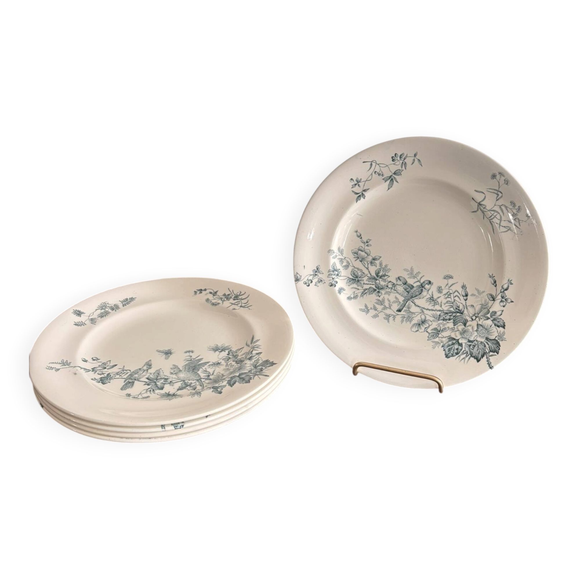 Lot 5 Plate Plates Faience Longwy Model Mignon