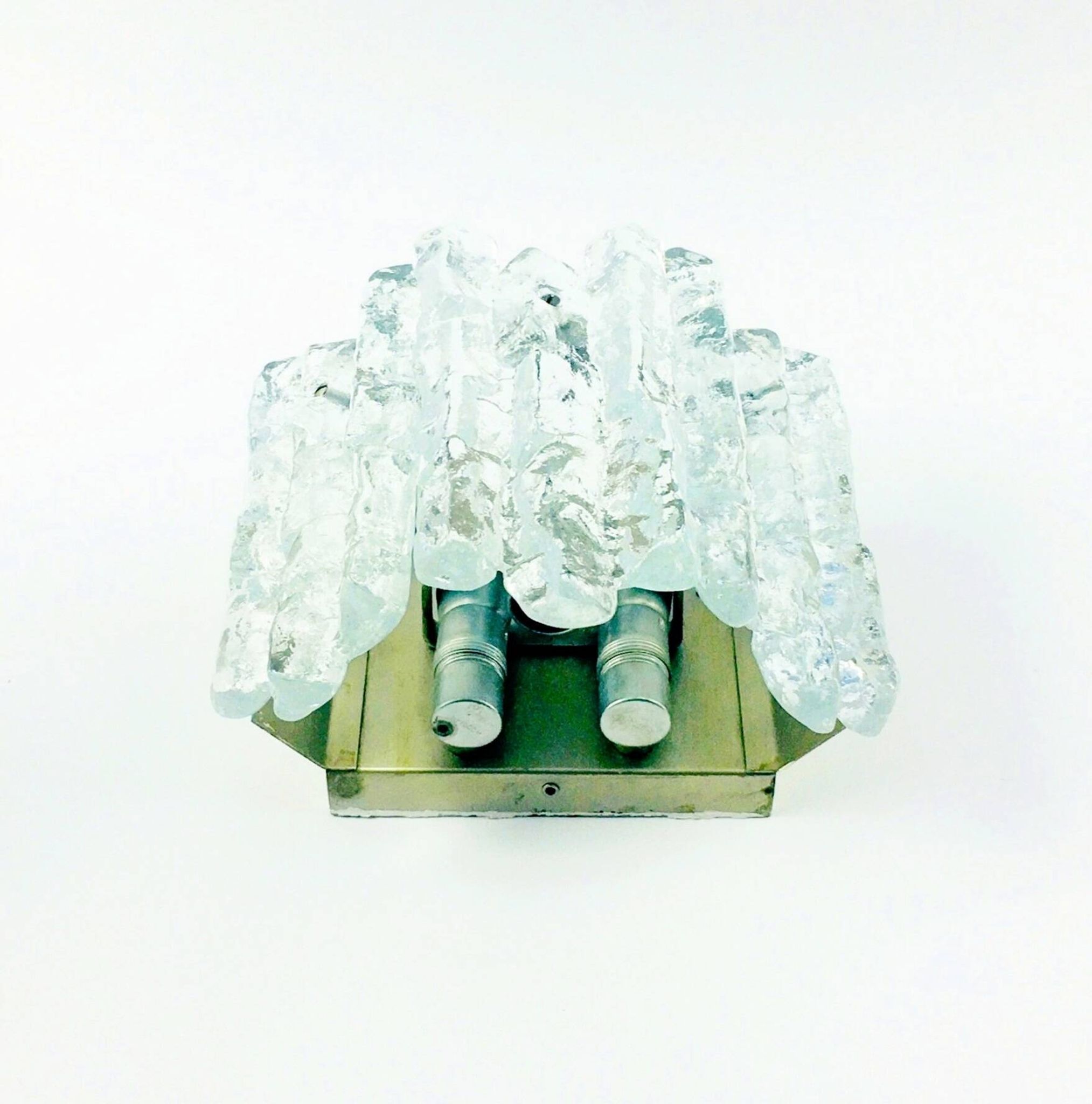 Pair Of Mid Century Ice Glass Wall Lamps From Kalmar Franken, Austria,1960s