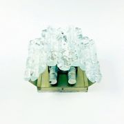 Pair Of Mid Century Ice Glass Wall Lamps From Kalmar Franken, Austria,1960s