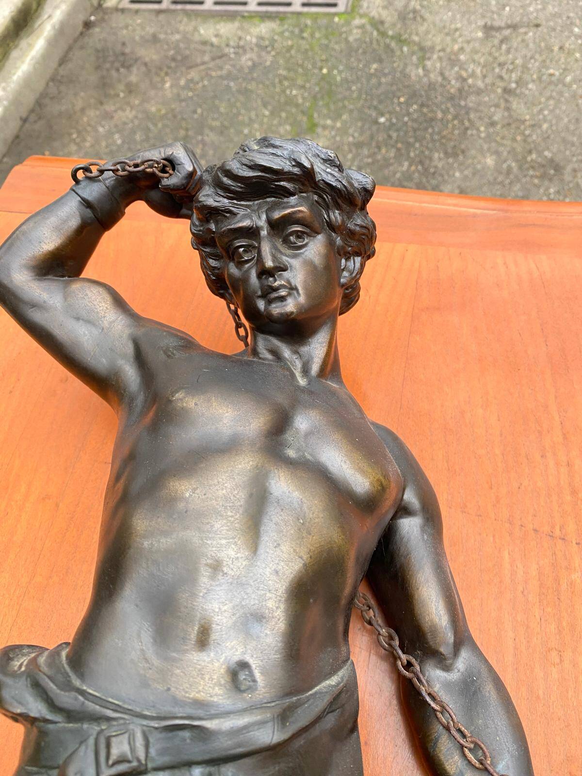 Bronze sculpture "man in chains" on marble 55cm