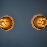 Pair of "cocoon" wall lights, pear shape, resin and pine, Italy, 1970