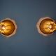 Pair of "cocoon" wall lights, pear shape, resin and pine, Italy, 1970