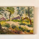 Peinture à l'huile sur toile "Maisons et forêt" n°50