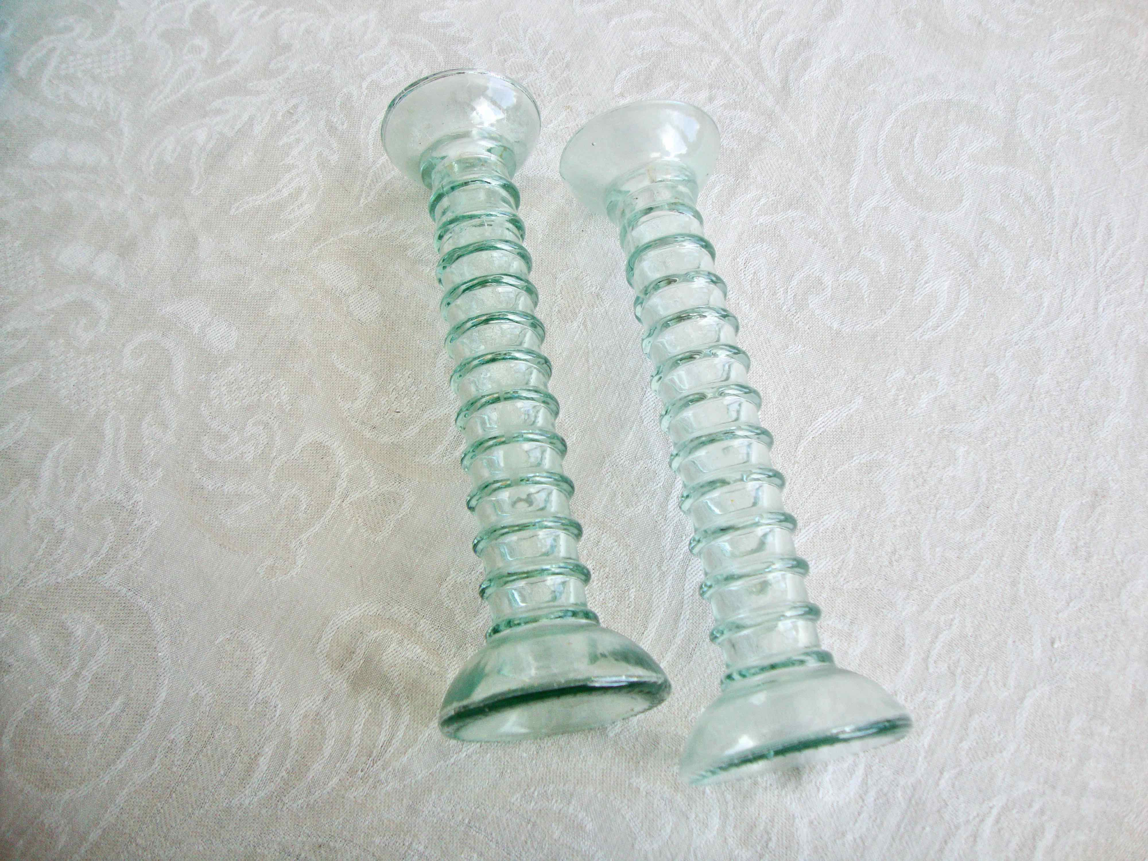 2 twisted glass candle holders