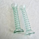 2 twisted glass candle holders