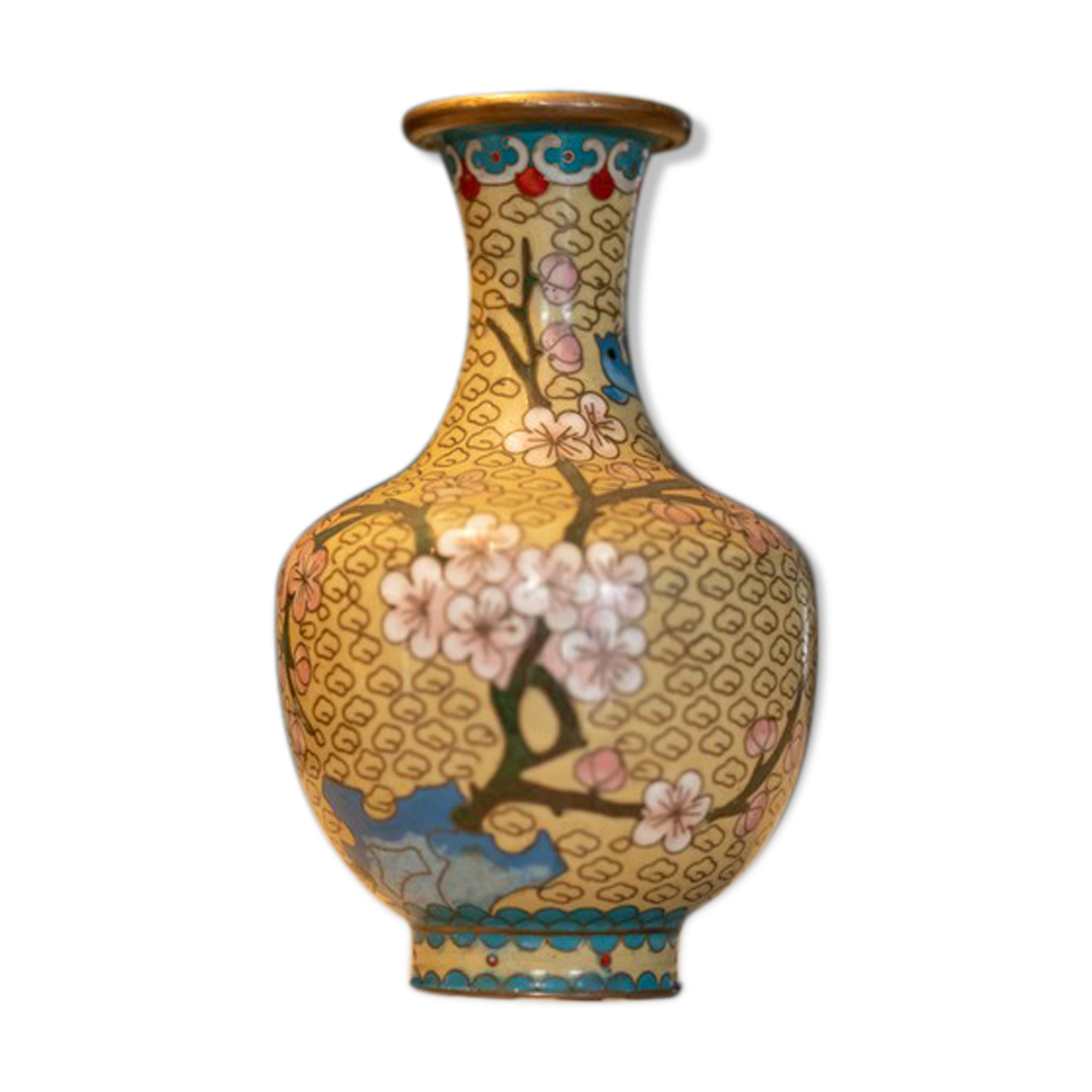 Asian vase decorated with cherry trees