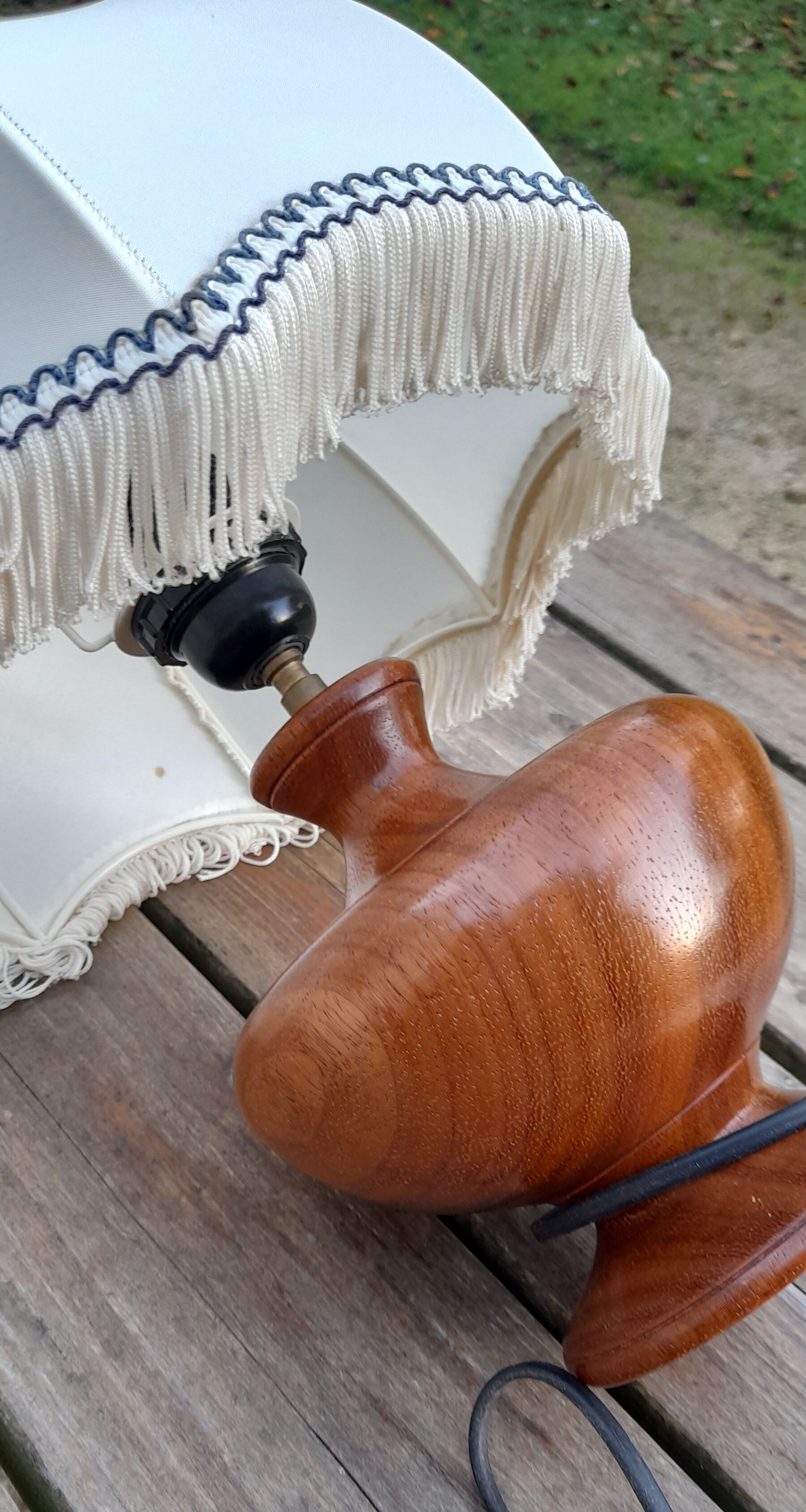 Wooden foot table lamp, charleston dome lampshade, Roaring Twenties style