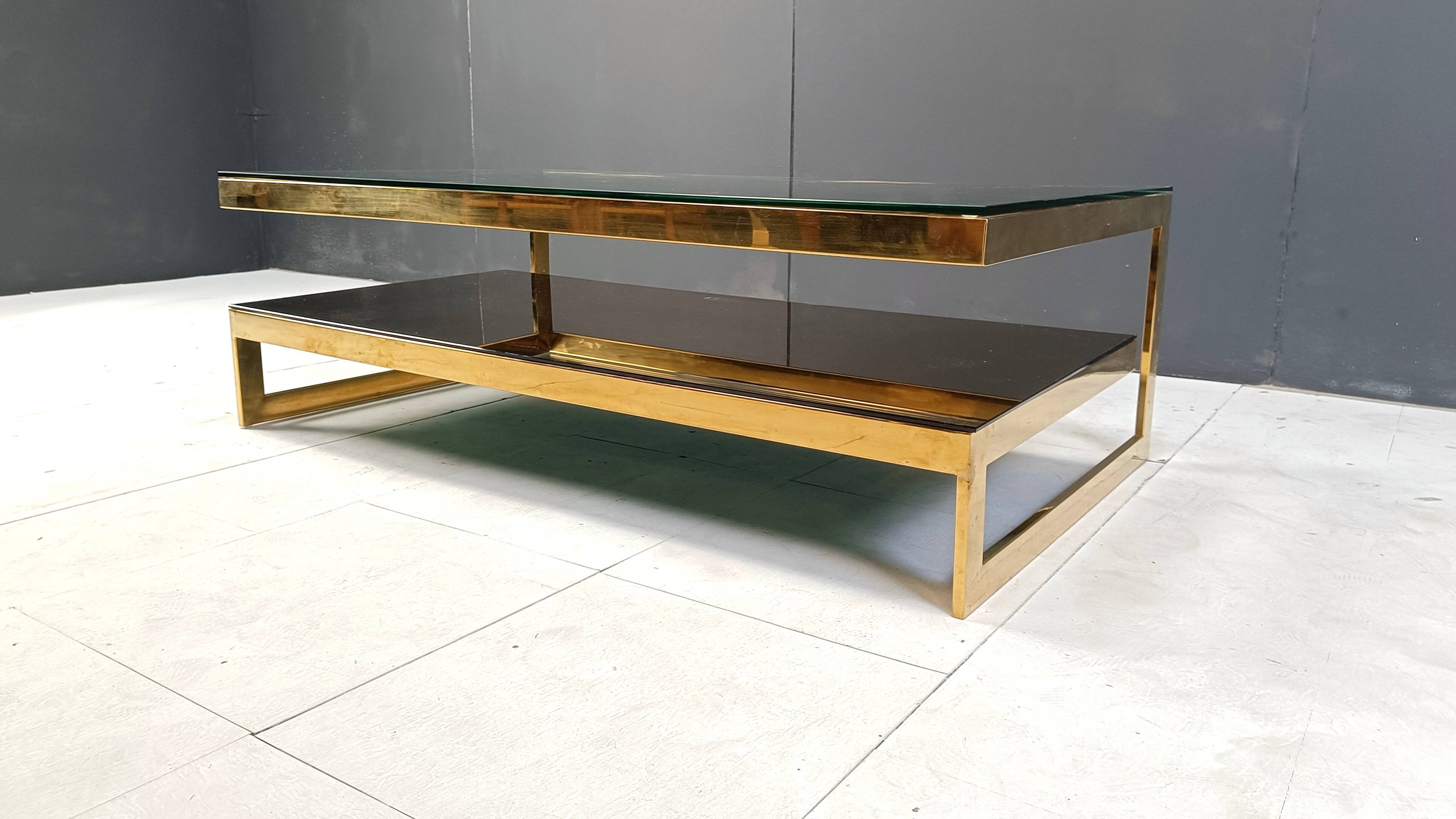 Vintage two tier belgochrom 23kt coffee table, 1970s