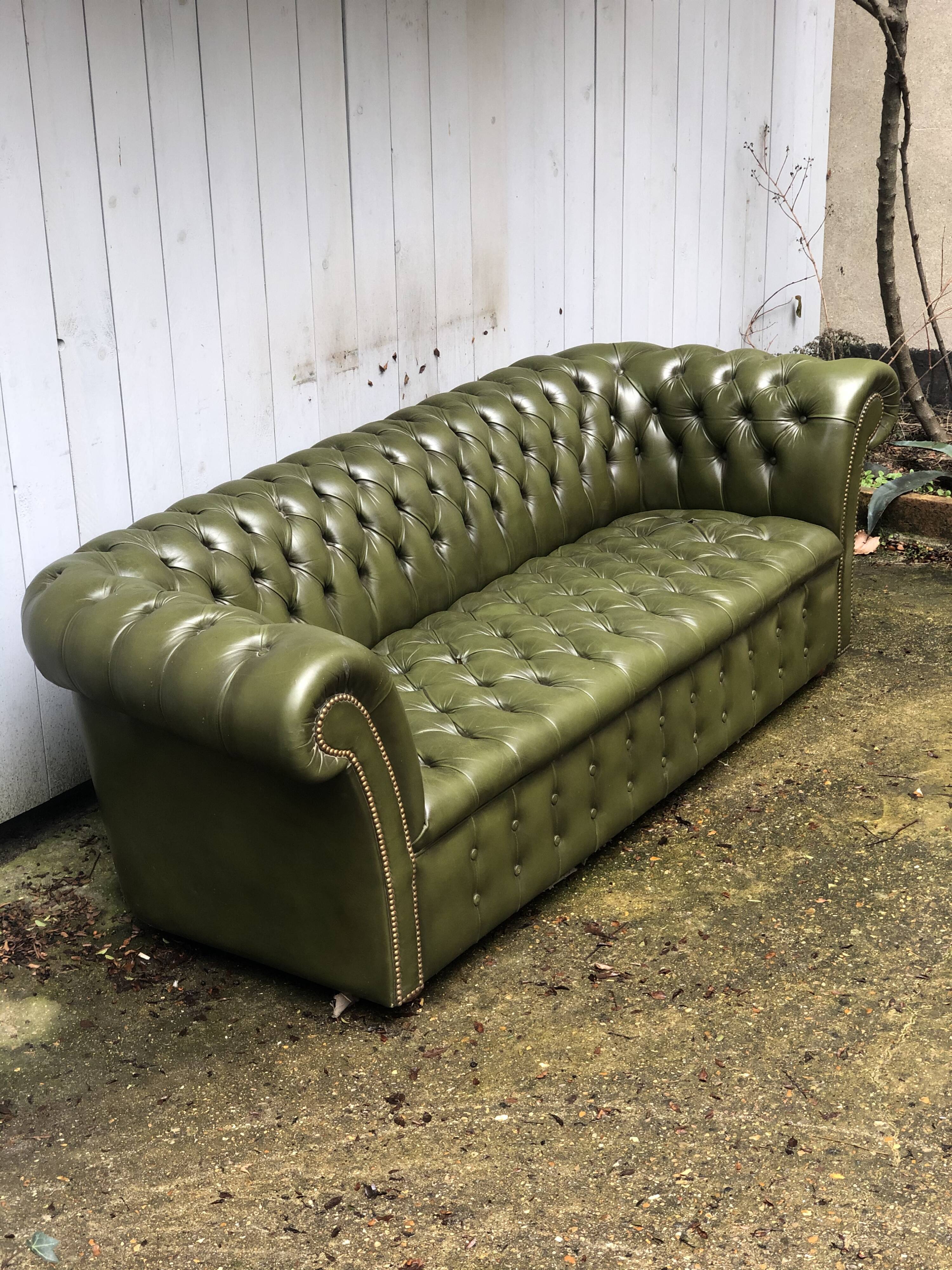 Chesterfield green leather sofa