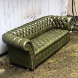 Chesterfield green leather sofa