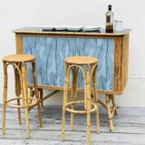 Vintage bamboo bar with 2 stools