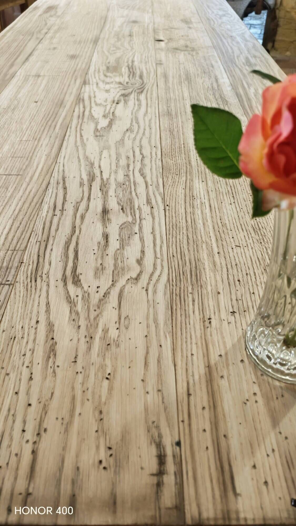 Solid oak farmhouse table "brut" 247x89, top "chocolate oak"