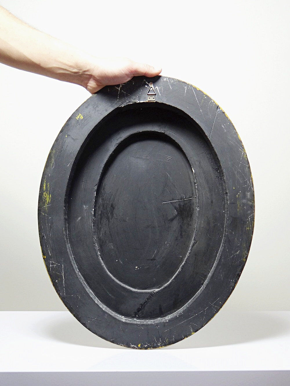 Elegant grand portrait medallion oil on curved Venetian wood vintage