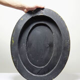 Elegant grand portrait medallion oil on curved Venetian wood vintage