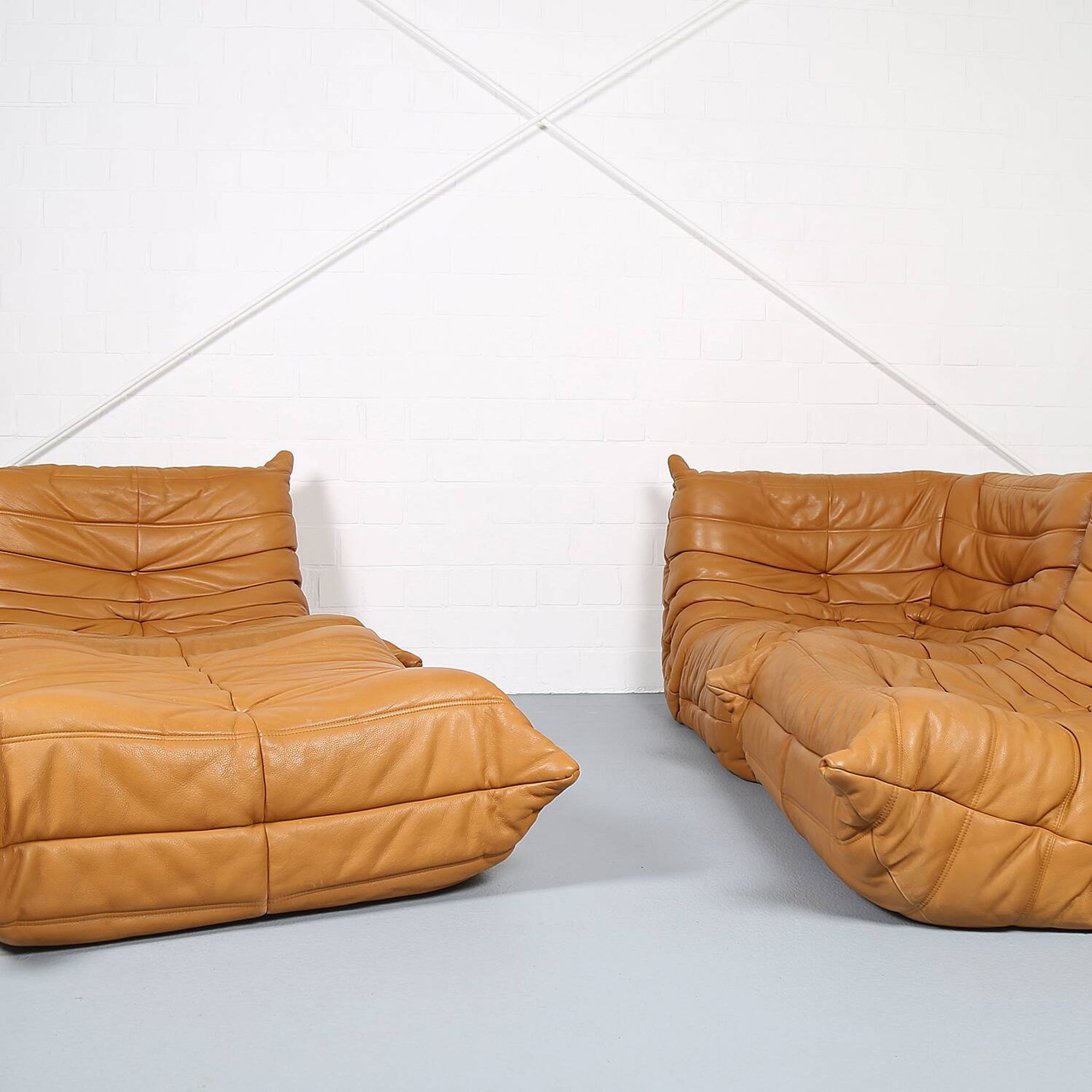 Cognac leather Ligne Roset Togo set from 2010 designed by Michel Ducaroy