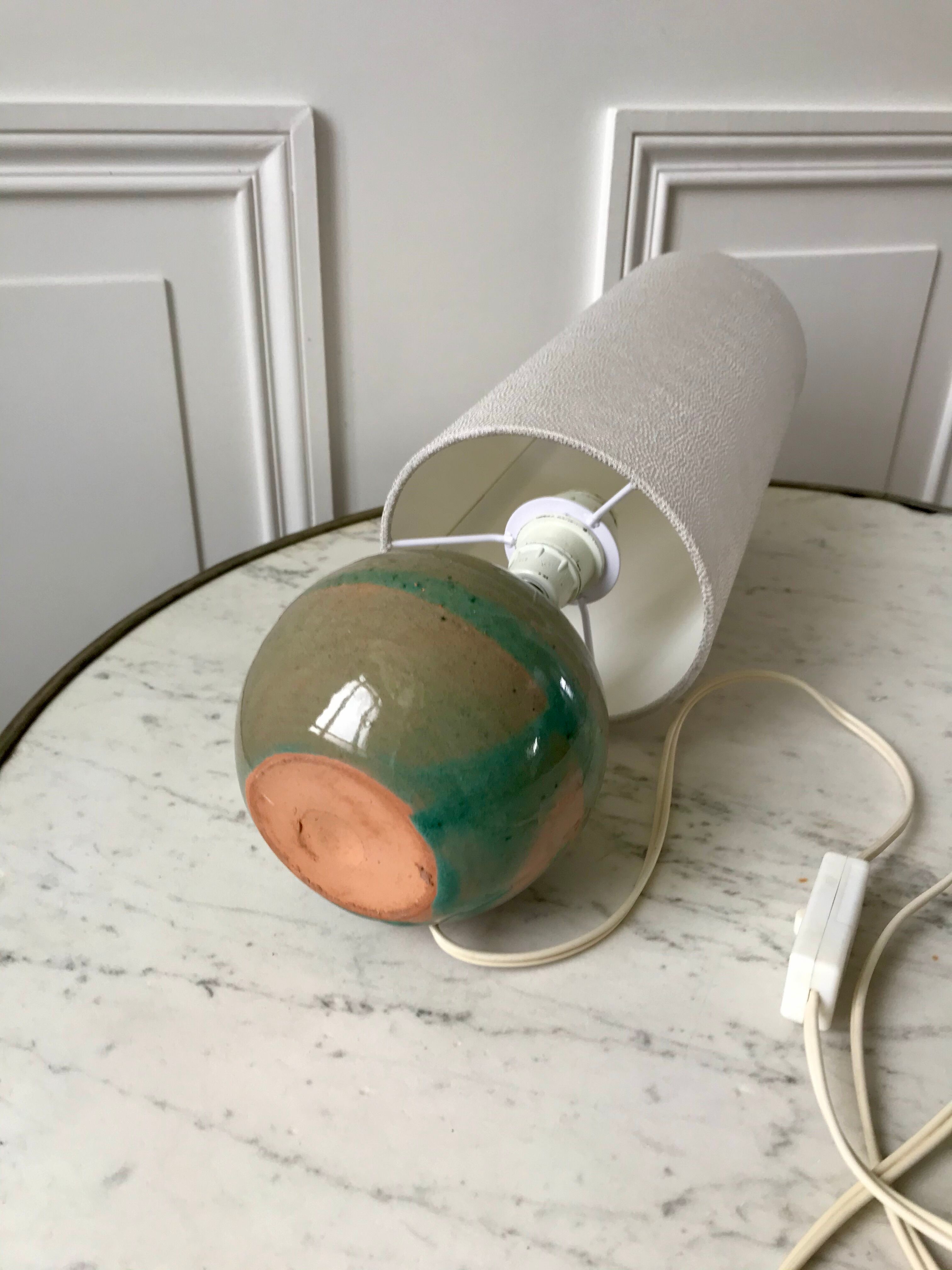 Signed stoneware lamp with cylindrical shade 60s-70s