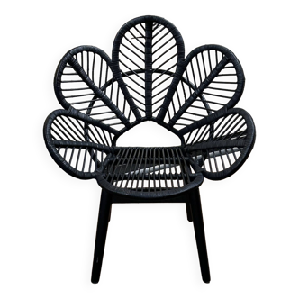 Fauteuil chandra fleur en osier et bambou  noir