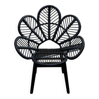 Chandra flower armchair in wicker and black bamboo
