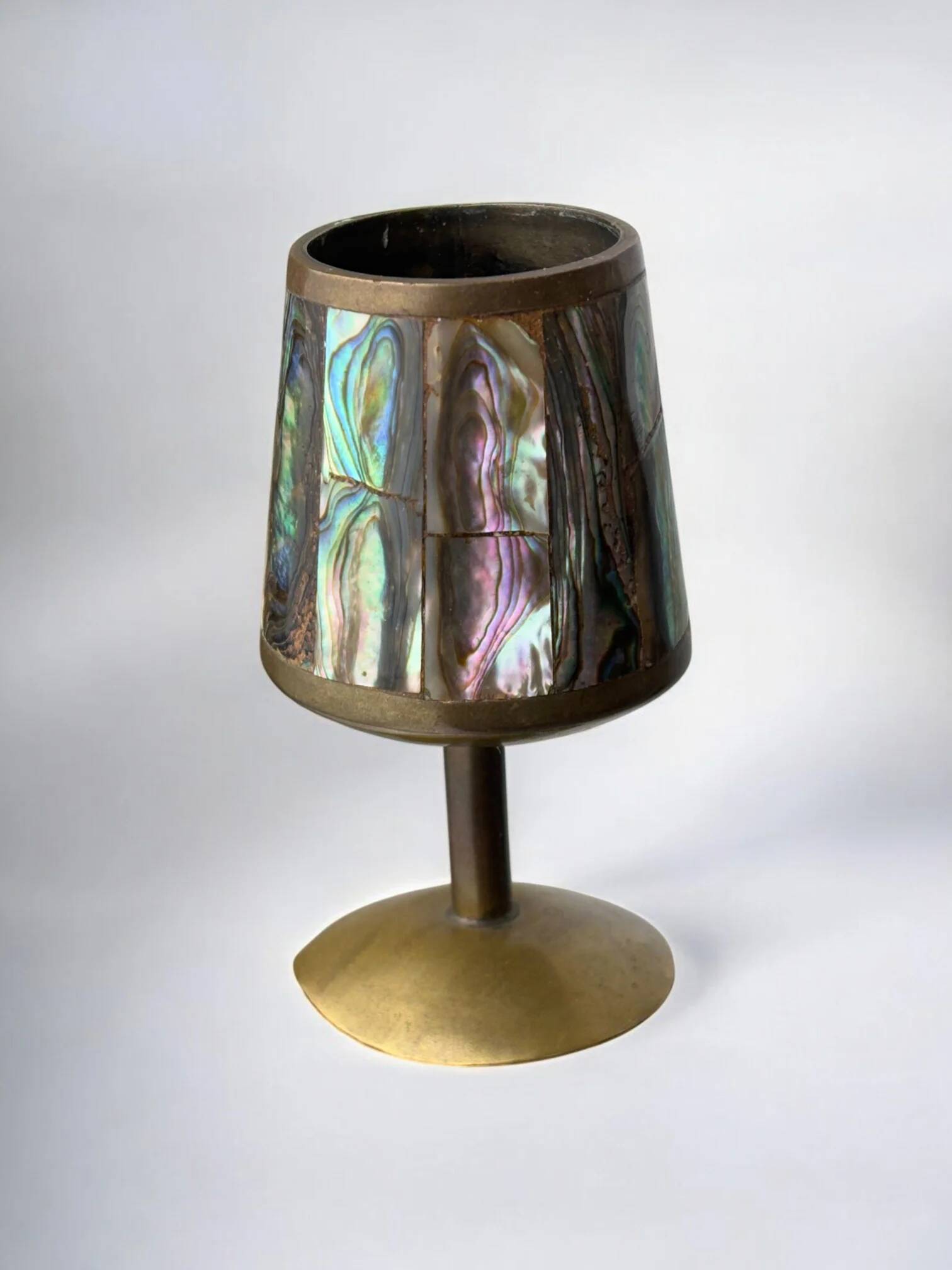 Abalone shell & brass shot glasses, set of 6, Mexico, 1970s