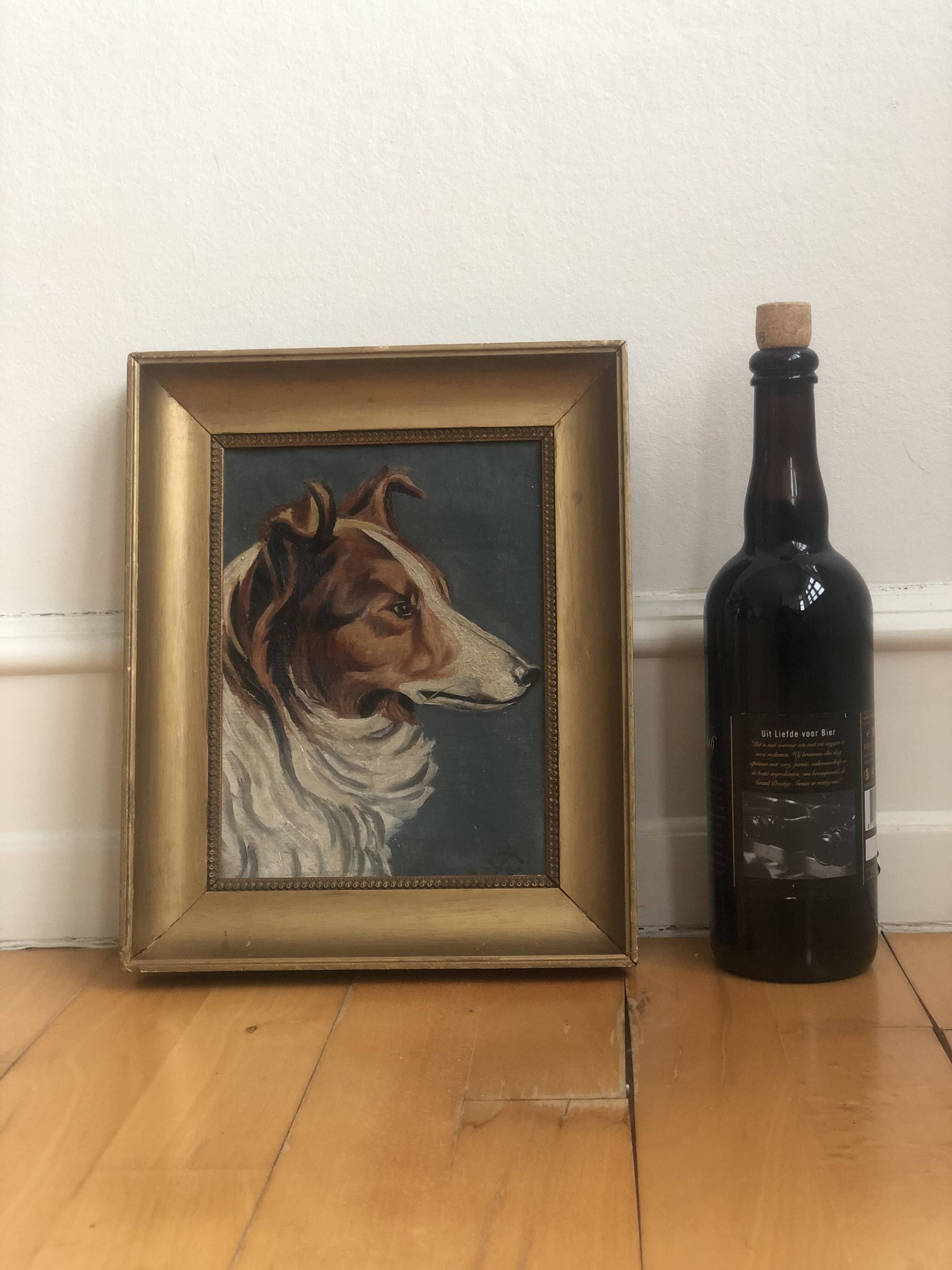 Original Vintage Dog Portrait Oil Painting, circa 1914