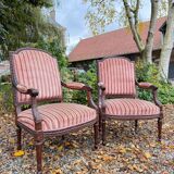 Paire De Fauteuils à Dossier Plat En Acajou De Style Louis XVI XIX Eme Siècle