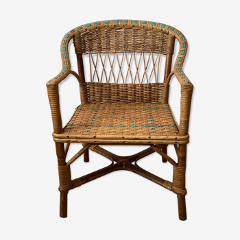 Children's armchair rattan / vintage blue