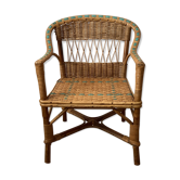 Children's armchair rattan / vintage blue