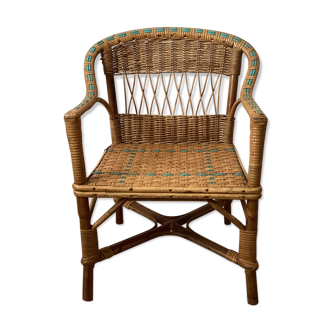 Children's armchair rattan / vintage blue
