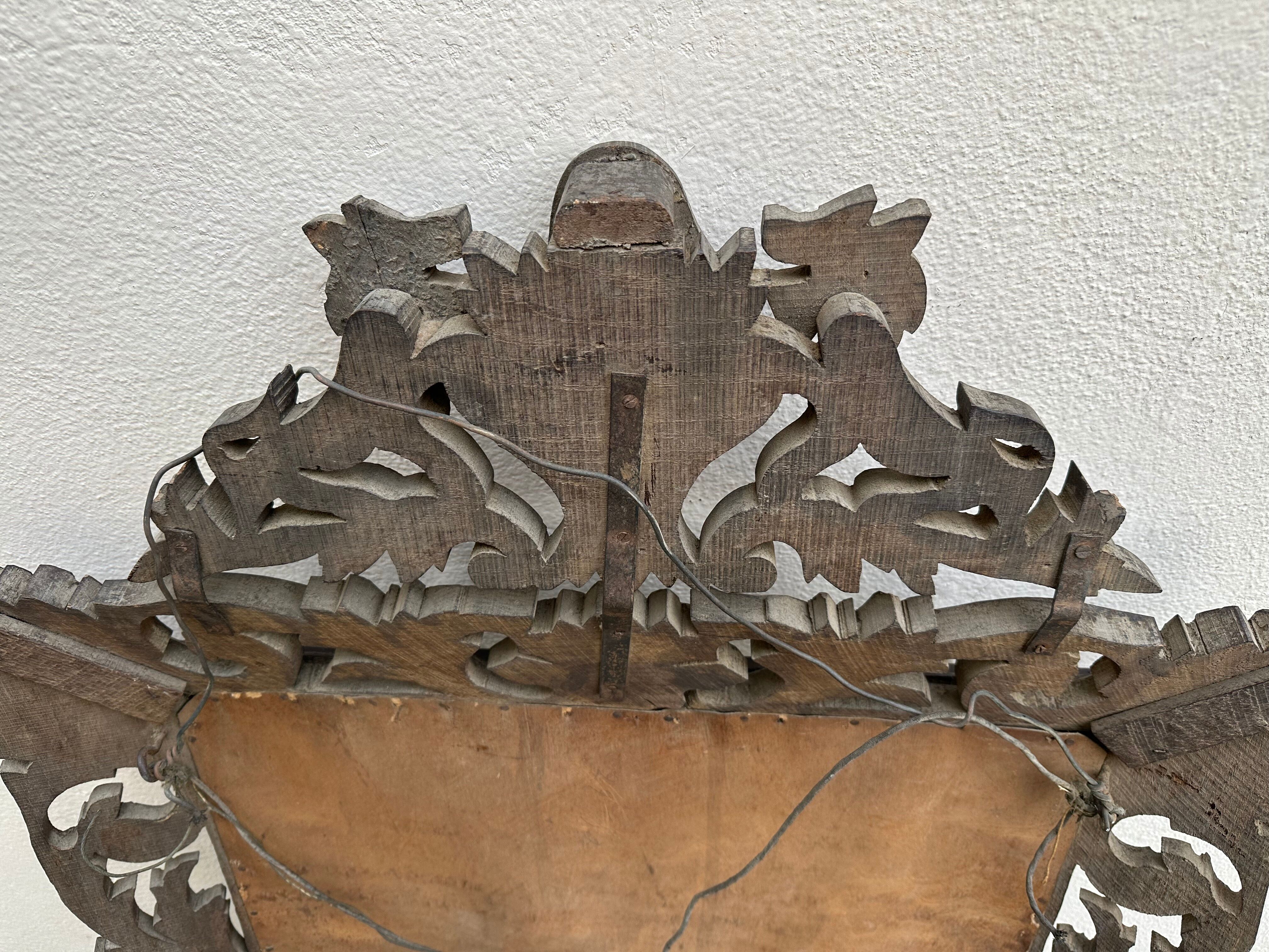 Carved wooden mirror - beveled ice - early twentieth century