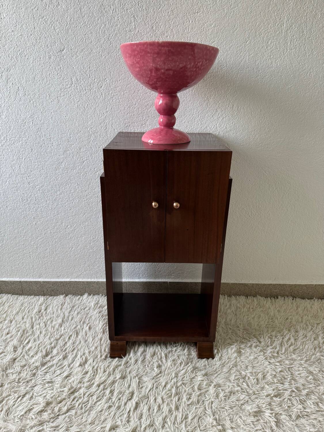 Grande coupe sur pied faïence Digoin rose