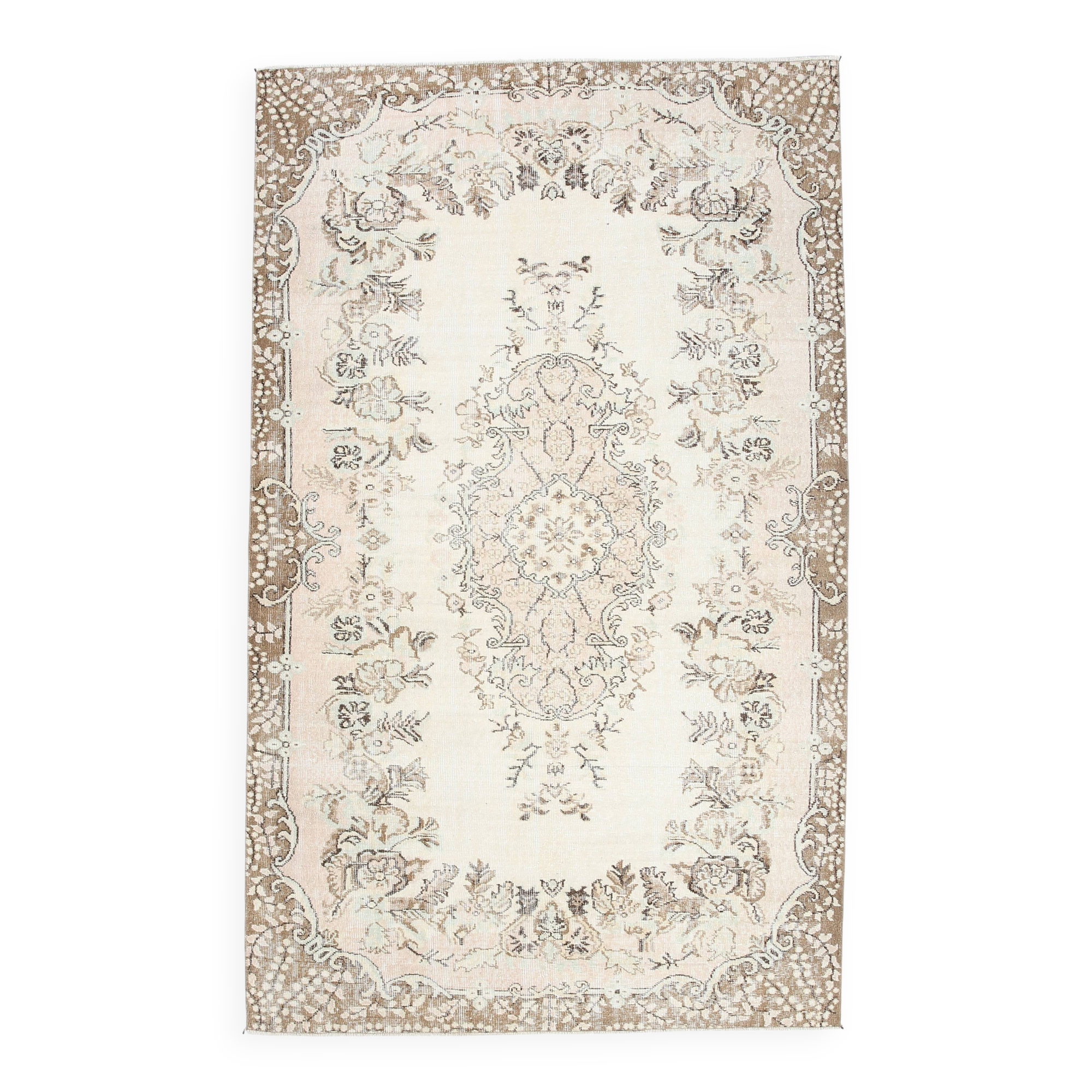 6x9 Cream & Brown Oriental Vintage Rug, 175x290Cm