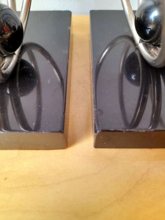 Marble and chrome metal bookends Art Deco