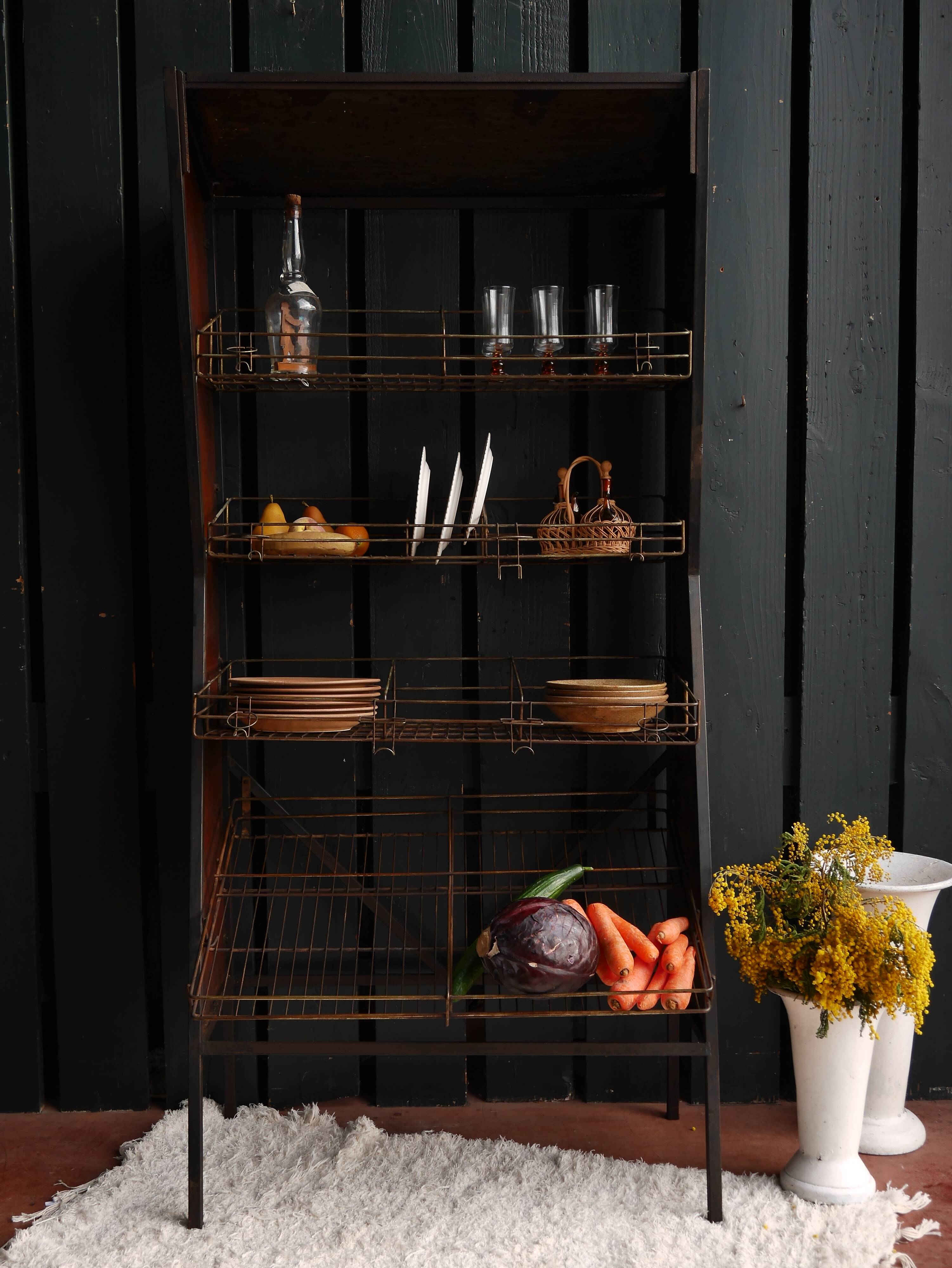 Old wooden and metal shelf