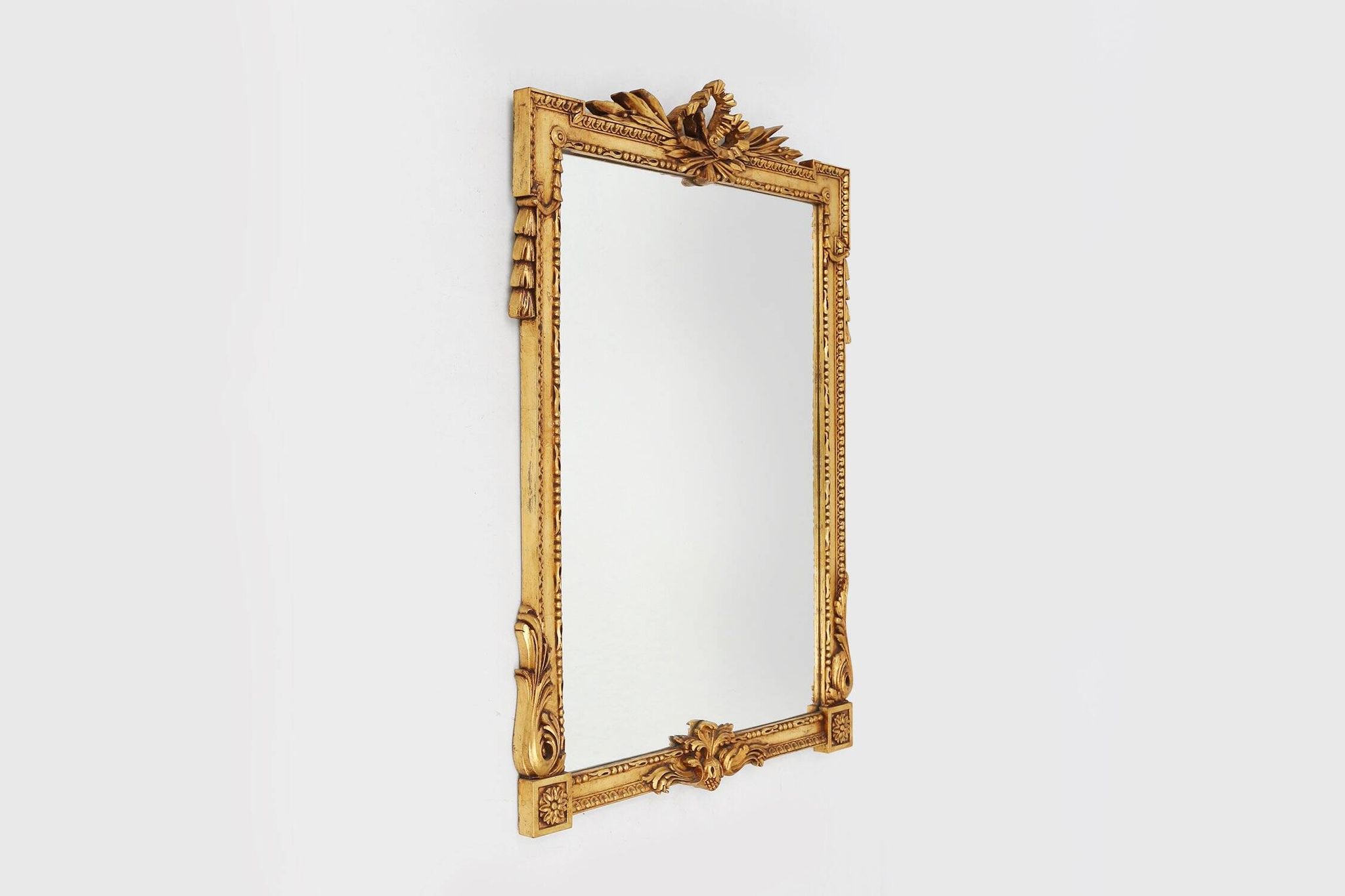 Baroque Gilted Carved Wooden Wall Mirror, Belgium 1950s