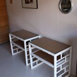 Pair of bedside tables in bamboo effect wood and woven wicker