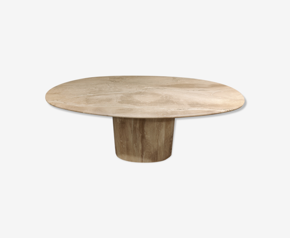 Table à manger ovale vintage en travertin, années 70