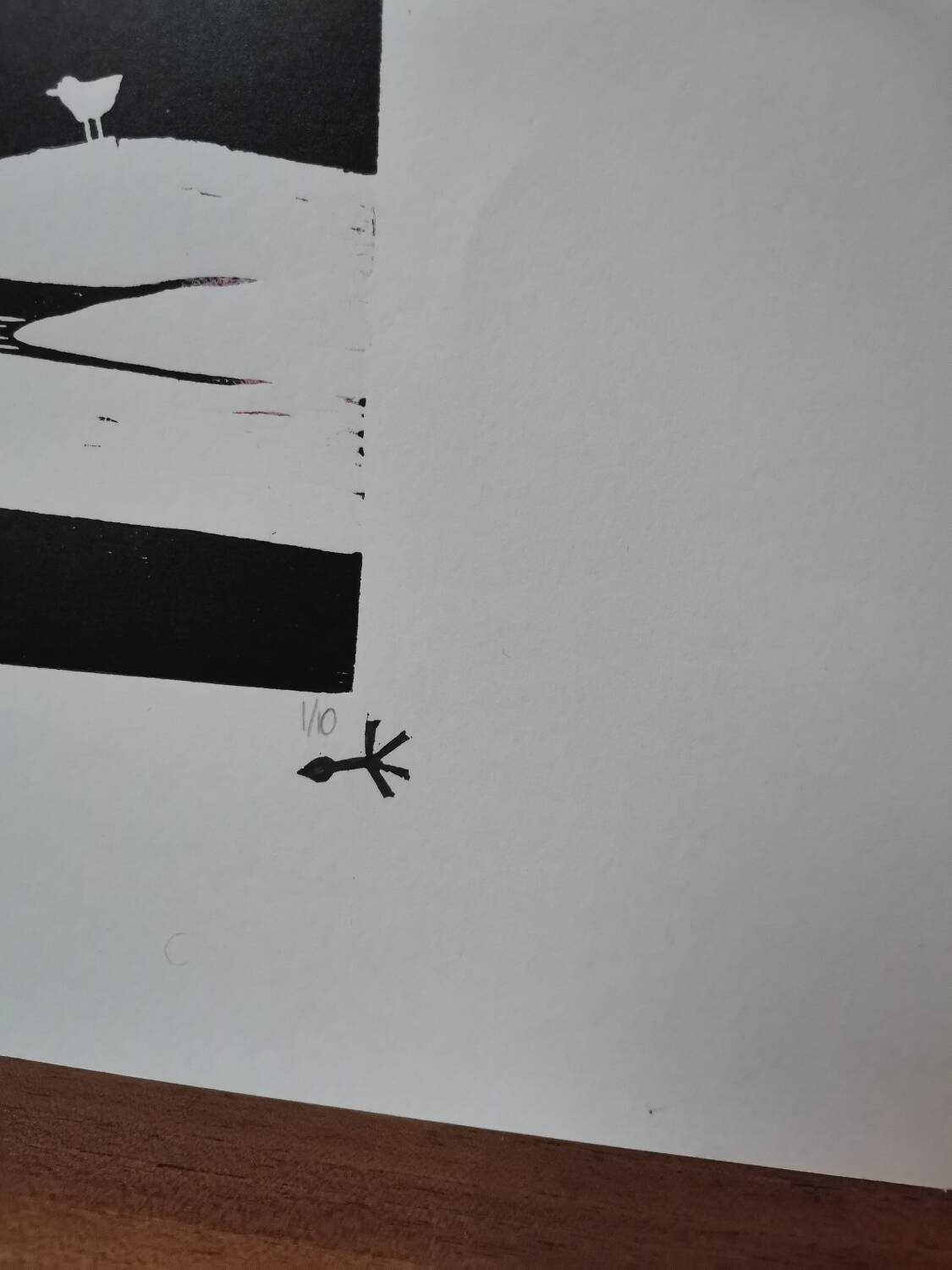 Woodcut engraving original print stamped numbered motif woman in Venice and birds